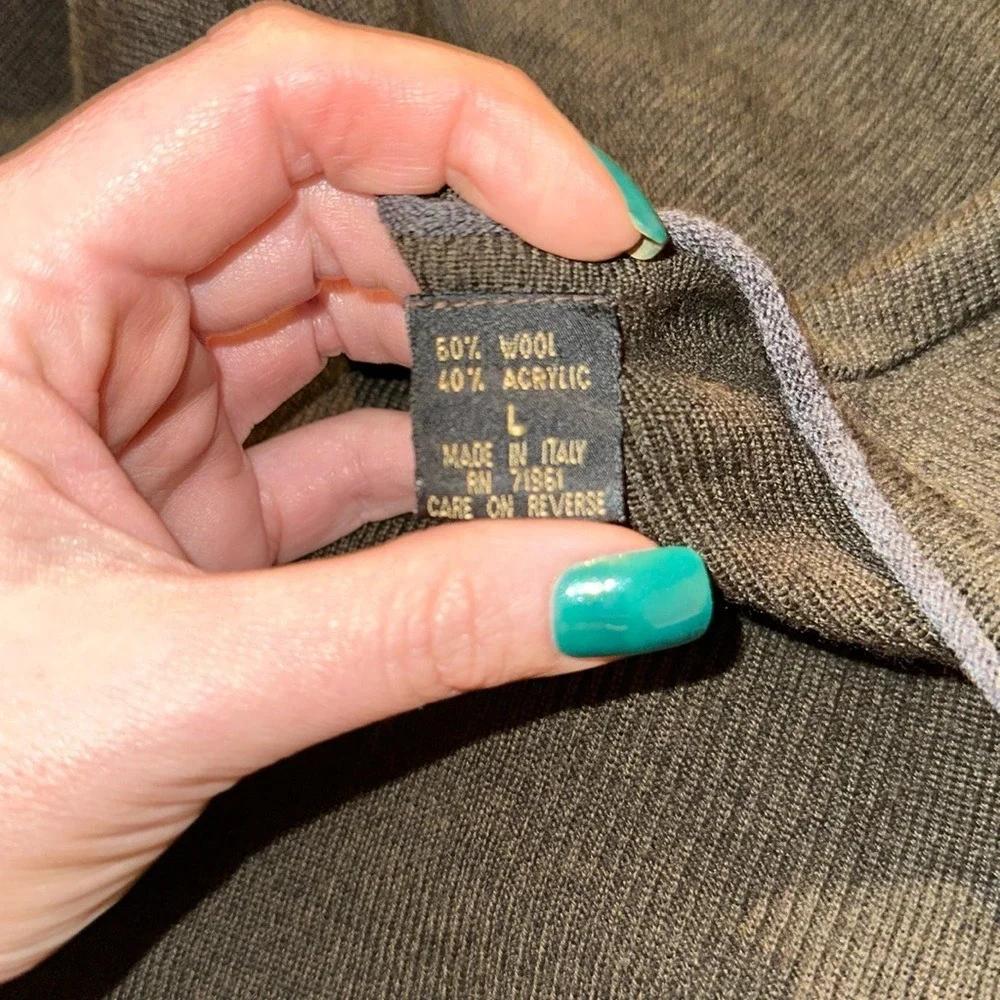 Bachrach Mens V-Neck Sweater Olive Green Wool Blend Made in‎ Italy Size Large